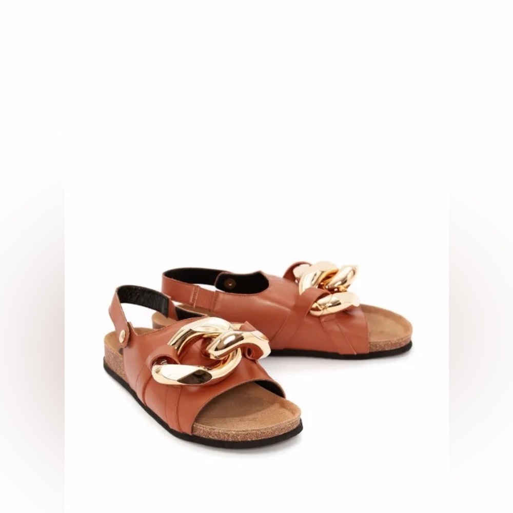 JW ANDERSON Cognac Brown Leather Chain Link Slingback Sandals size 12 NWOB